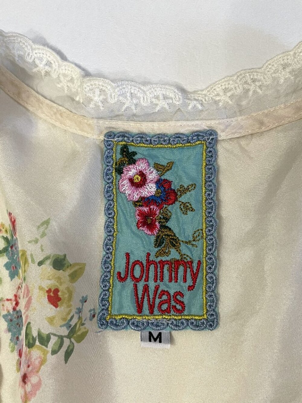 Johnny Was Tunic Top Blouse Med Silk Embroidered Lace Floral Cottagecore Boho - Picture 2 of 16